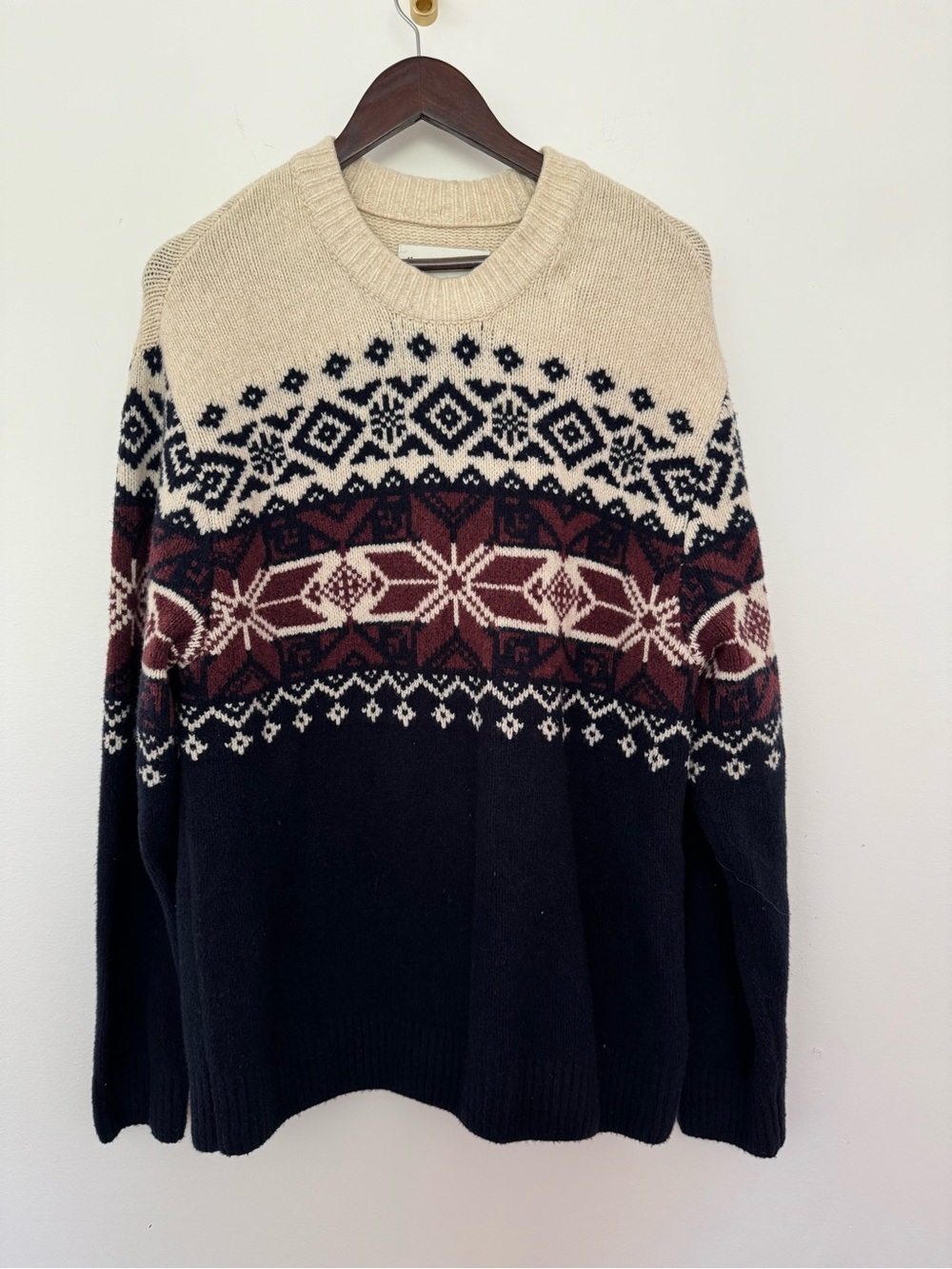Abercrombie & Fitch Fair Isle Sweater Medium Navy Cream Burgundy Crewneck Knit
